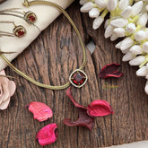 Vriksham Victorian Diamond Square Pendant Neckpiece-Red-VV1975